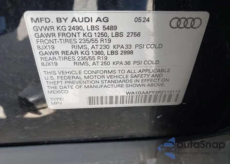 2024 Audi Q5 Premium 45 Tfsi S Line Quattro из США, поврежденный, VIN WA1GAAFY3R2113113